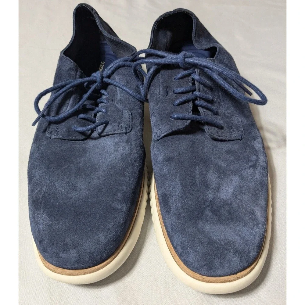 COLE HAAN 2.ZEROGRAND Men 10.5 M Plain Toe Oxford Marine Blue Suede Ivory C25237